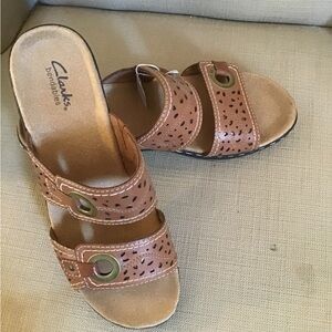 Clarks Brown Sandals with Perforated Straps
